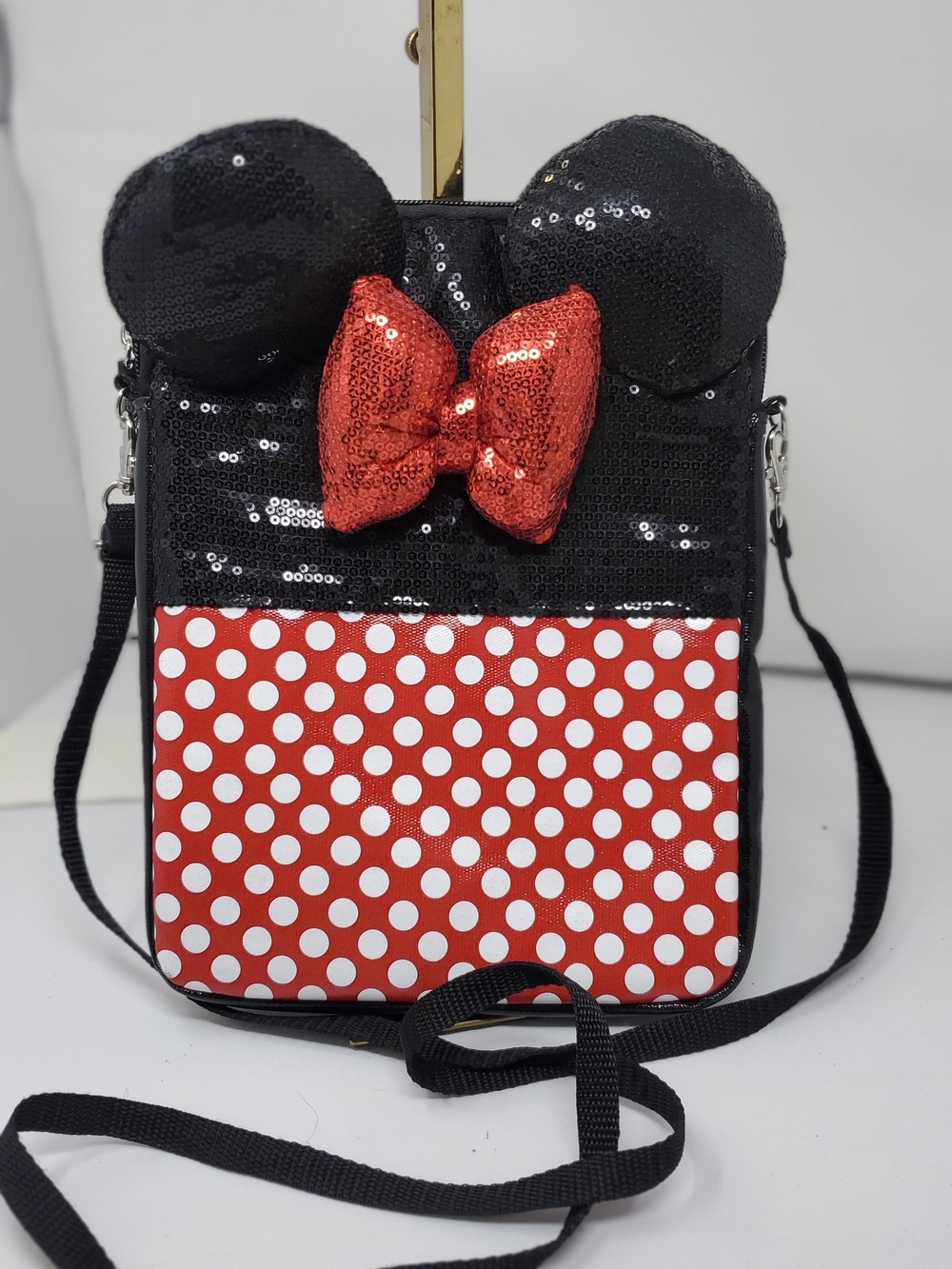Disney Minnie Mouse Sequin Ear Crossbody Bag - Black & Red Polka Dot